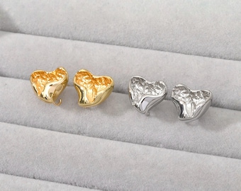 14K Gold Plated Hammered Heart Earring Posts with Loop