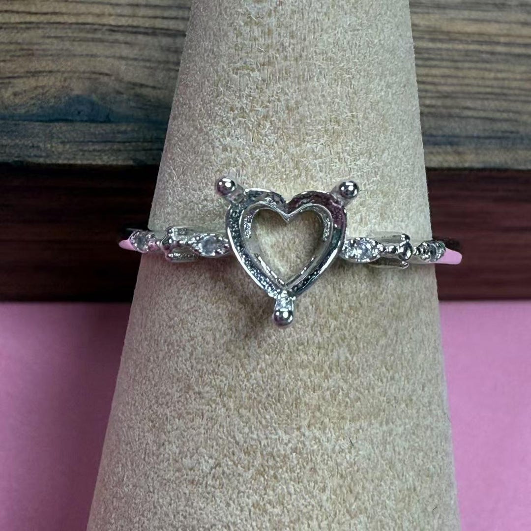Sterling Silver Heart Ring Settings, Engagement Heart Ring Head, Three ...