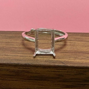 Sterling Silver Minimalist Ring Settings, 925 Silver Rectangle Ring Head, Four Prong Ring setting with Claw,Adjustable Band Ring 4*6mm 5*7mm