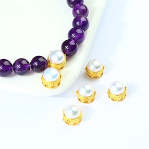 1pc 18K Solid Gold Flower Flat Round Bead, Solid Gold White Pearl Bead, Fresh water Pearl Bead, Floral Bead, Multi Hole Bead,Bracelet Spacer