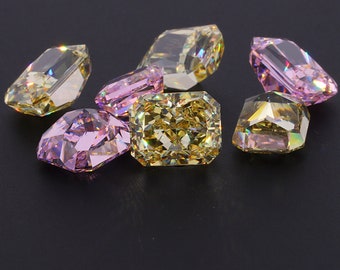 Yellow & Pink Cubic Zirconia Rectangular Faceted Loose Stone, Radiant Cut HQ Cubic Zircona Gemstone For Jewelry Prong Settings 6*8mm 7*9mm