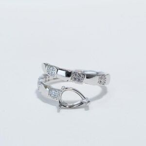 Sterling Silver CZ Snake Ring Settings, Silver Teardrop Ring Head, Three Prong Ring setting with Claw, Oval Bezel Ring,Adjustable Ring 6*8mm