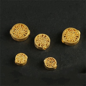 1pc 18K Solid Gold Spiral Bead, Solid Gold Flat Round Bead, Swirl Bead, Hollow Bead, Royal Bead, Flat Spacer for Bracelet Necklace