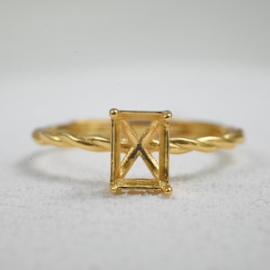 Sterling Silver Twist Ring Settings, 925 Silver Rectangle Ring Head, Four Prong Ring setting with Claw, Adjustable Ring 4*6mm 5*7mm 6*8mm