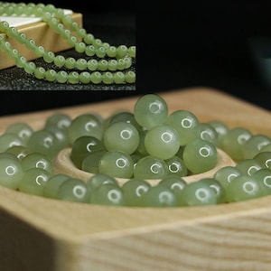 Nephrite Jade Round Gemstone Beads, Natural Green Jade, Green Nephrite Jade Gemstone, Loose Stone Ball Bead for Necklace 6mm, Full Strand