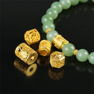 1pc 18K Solid Gold Om Mantra Tube Bead, Solid Gold Mala Bead, Buddhism Bead, Tibetan Bead, Spiral Tube Bead,Hexagon Tube Spacer for Bracelet