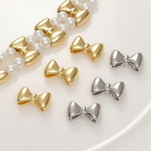 14K Gold Plated Bowknot Bead, Gold Tone Bowtie Bead, Bow Bead, Butterfly Knot Bead, Double Hole Bead, Ribbon Bead, Bracelet Necklace Spacer