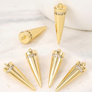 14K Gold Plated CZ Cone Charm, Spikes Pendant, Pyramid Bracelet, Triangle Cone Necklace, Drop Earring, Long Spike Jewelry, Minimalist Charm