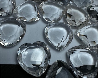 Clear Quartz Heart Cabochon, January Birthstone, Heart Cut White Quartz Loose Stone, Faceted Gemstone for Jewelry Making Supplies 25*25mm