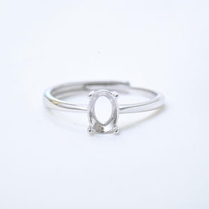 Engastes de anillo clásicos de plata esterlina, cabeza de anillo ovalada de plata s925, engaste de anillo de cuatro puntas con garra, bisel ovalado en blanco, anillo ajustable