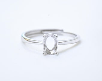 Sterling Silver Oval Ring Setting, Adjustable Bezel, Four Prong