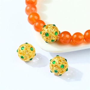 1pc 18K Solid Gold CZ Jade Spiral Bead, Solid Gold Swirl Bead, Hollow Bead, Phoenix Tail Bead, Round Ball Spacer for Bracelet Necklace 12mm