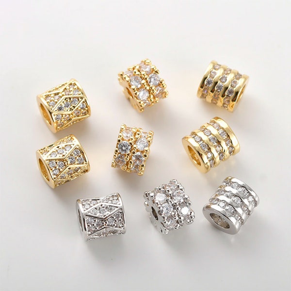 14k Gold Plated CZ pave Barrel Shape Spacer Beads, Barrel Shape Spacer Beads, Gold Pave Beads, Bracelet Jewelry Accessories 5mm 6mm