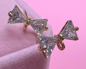 18K Gold Plated CZ Bowtie Earring Studs, Copper Post Earrings