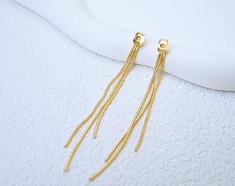 Gouden ketting kwastoorbellen, hangoorbellen, minimalistische sieraden