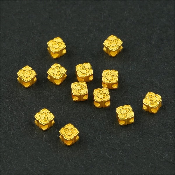 1pc 18K Solid Gold Lucky Cloud Bead, Spiral Bead, Cube Bead, Tibetan Totem Beads, Fortune Bead, Vintage Gold Bead,Tribal Bracelet Spacer 3mm