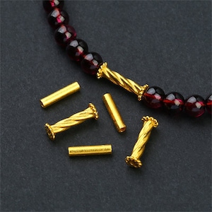 1pc 18K Solid Gold Straight Cut Bead, Solid Gold Twist Tube Bead, Spiral Bead, Plain Bead,Handmade Bead, Tube Spacer for Bracelet & Necklace