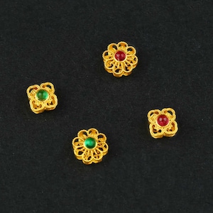 1 pièce Perle florale en or massif 18 carats CZ, Perle florale en or massif, Perle florale à quatre feuilles, Perle en or vintage, Perle d'espacement nuage porte-bonheur pour bracelet