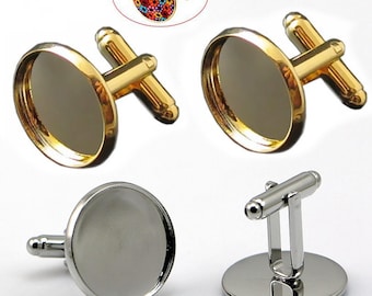 50pcs/pack Copper Round Cufflink with 12mm 14mm 16mm 18mm 20mm Flat Bezel Setting, Cuff Link Blank,Cufflink Base for Cabochon,Round Pad Base