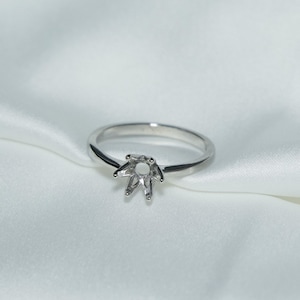 Sterling Silver Crown Ring Settings, s925 Silver Round Ring Head, Six Prong Ring Setting with Claw, Round Bezel Ring, Ring Blank,Closed Ring