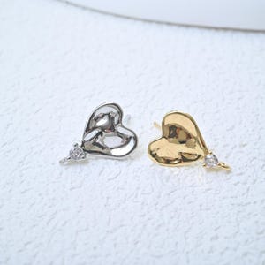 14K vergulde hartoorbel stekertjes met zirkonia's, koperen studs