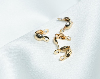 14K Gold Plated Clamshell End Tip Covers, Bead Crimp Knot Connector (3mm 4mm)
