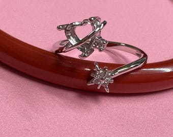 Sterling Silver Adjustable Heart Ring Setting, 6x6mm Stone