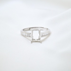 Engastes de anillo delicados de plata esterlina, cabeza de anillo rectangular de plata 925, engaste de anillo de cuatro puntas con garra, anillo de banda ajustable de 6 x 8 mm y 8 x 10 mm.