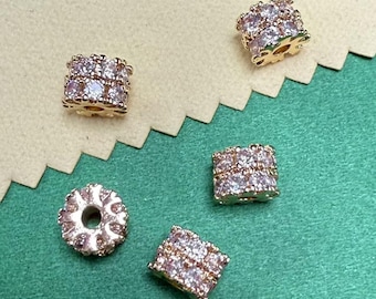 14k Gold Plated CZ pave Barrel Shape Spacer Beads, Barrel Shape Spacer Beads, Gold Pave Beads, Bracelet Jewelry Accessories 5mm 6mm