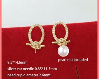 14K Gold Plated Cut Out Oval  Earring Settings, Gold Tone Earring Post, Oval  Ear Post with Peg Mountings for Half Drilled Pearls Bead