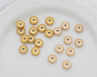 18K Matte Gold Plated Twist Gear Beads, Rondelle Bead, Flat Round Bead, Pony Bead, Wheel Bead, Round Disc Spacer for Bracelet 6mm 8mm