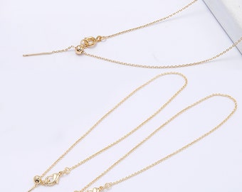 Chaîne forçat en cuivre plaqué or 14 carats, aiguille pour perles, fermoir réglable