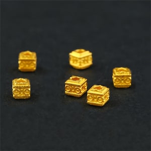 1pc 18K Solid Gold Cube Beads, Solid Gold Block Bead, Square Bead, Cubic Beads, Pony Bead, Eye Pattern Spacer Beads for Bracelet & Necklace