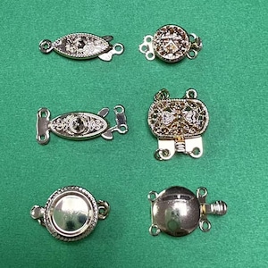 14K Gold Plated Marquise Pearl Clasp, Round Filigree Pearl Clasp w/Single Two Three Strand, Push-in Clasp,Rectangle Pearl Clasp for Bracelet