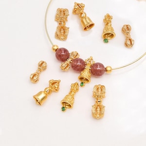 Gold Plated over Sterling Silver Vajra Dorje Bead, Buddhist Bead, Buddhism Bead, Tibetan Bead, Religious Bead Spacer for Bracelet Necklace