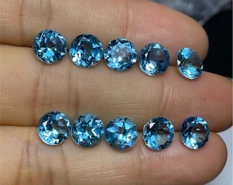 Topacio azul suizo natural, gema redonda de talla brillante, piedra suelta redonda facetada para la fabricación de joyas, piedra de nacimiento de diciembre de 7 mm, piedra de topacio