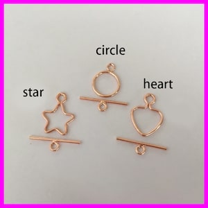 14K Rose Gold Filled Toggle Clasp, Rose Gold Filled Round Circle Clasp, Heart Toggle Clasp, Star Clasp, Necklace Clasp, Bracelet Clasp