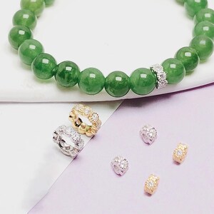 Sterling Silver Round CZ Bead, Rondelle Bead, Wheel Bead, Flat Round Bead, Zircon Wheel Bead, Large Hole Bead, Bracelet Spacer 4mm 6mm 8mm