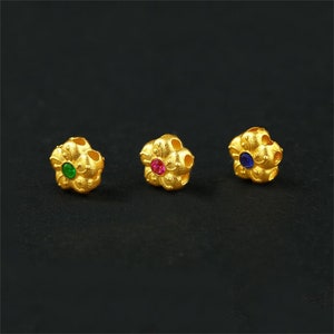 1pc 18K Solid Gold CZ Gems Plum Flower Beads, Solid Gold Floral Bead, Five Petal Flower Beads, Vintage Gold Bead, Blooming Bracelet Spacer