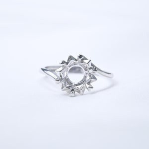 Sterling Silver Snowflake Ring Setting,Round Ring Head,Flush Setting,Solitaire Ring,Adjustable Ring Setting without Stone 5mm 6.5mm 8mm 9mm