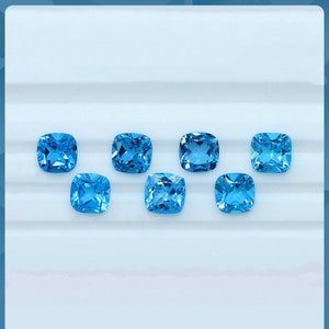 Natural Swiss Blue Topaz Square Cabochon, Cushion Cut Cabs Gemstone, Faceted Loose Stone for Jewelry Making, December Birthstone 6mm 7mm 8mm