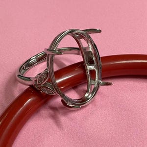 Bladvorm sterlingzilver, ovale ringkop 925 zilver, ring met vier tanden en klauw, ovale ring, ringbasis 15*20 mm