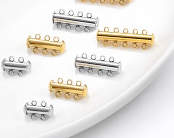 Stainless Steel Tube Clasp with Two Three Four Five Rings, Slide Lock Clasp with Two Three Strands, Detangler Clasp, Bar Clasp for Bracelet