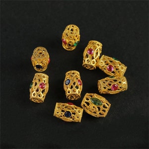 1pc 18K Solid Gold CZ Colorful Gems Tube Bead, Solid Gold Hollow Bead, Spiral Bead, Delicate Bead, Tube Spacer for Bracelet Necklace