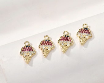 4個 - CZアイスクリームコーンチャームペンダント、アイスクリーム
