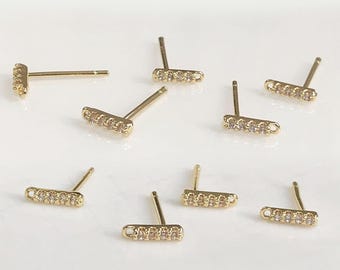 14K Gold Plated Stick Earring Post with Loop, Drop Bar Stud