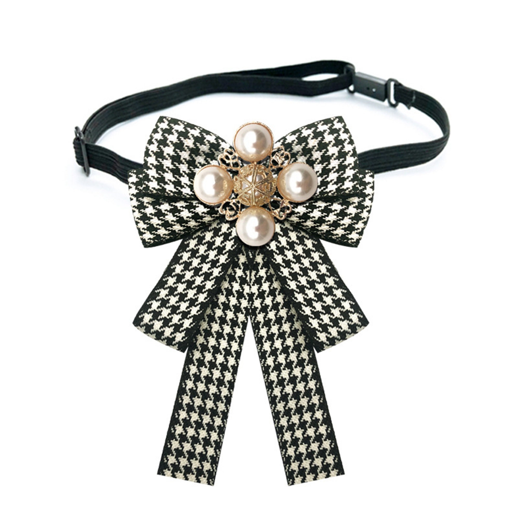 Houndstooth Bow Tie Brooch With Pearl Pearl Bow Brooch Tie - Etsy