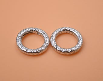Sterling Silver Hammered Round Clasp, Push Gate Clasp, Hinged Ring Clasp, Spring Gate Clasp, Jewelry Fastener Clasp, Bracelet Clasp 12mm