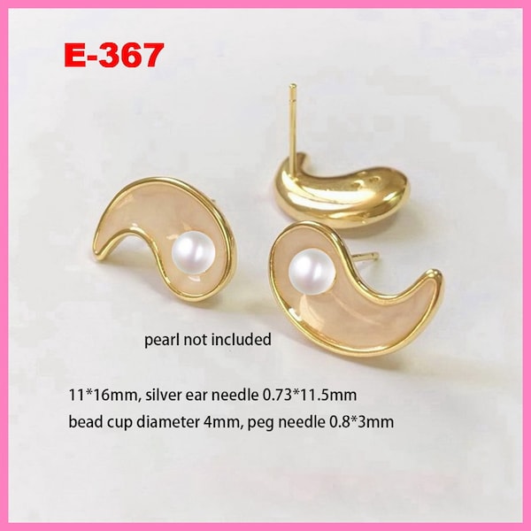 14K Gold Plated Feng Shui Earring Settings, Gold Tone Taichi Earring Post, YIn Yang Ear Post with Cup Peg for Half Drilled Pearl Beads