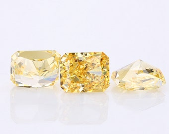 Light Yellow Cubic Zirconia Rectangular Faceted Loose Stone, Radiant Cut HQ Cubic Zircona Gemstone For Jewelry Prong Settings 6*8mm 7*9mm